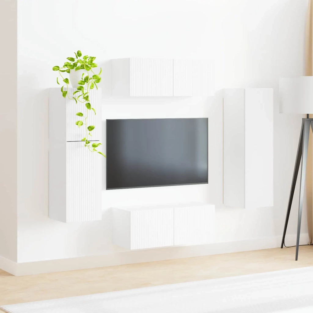 Set mobile TV Montaggio a parete 4 pz-Credenza per TV Bianco Legno multistrato 673924