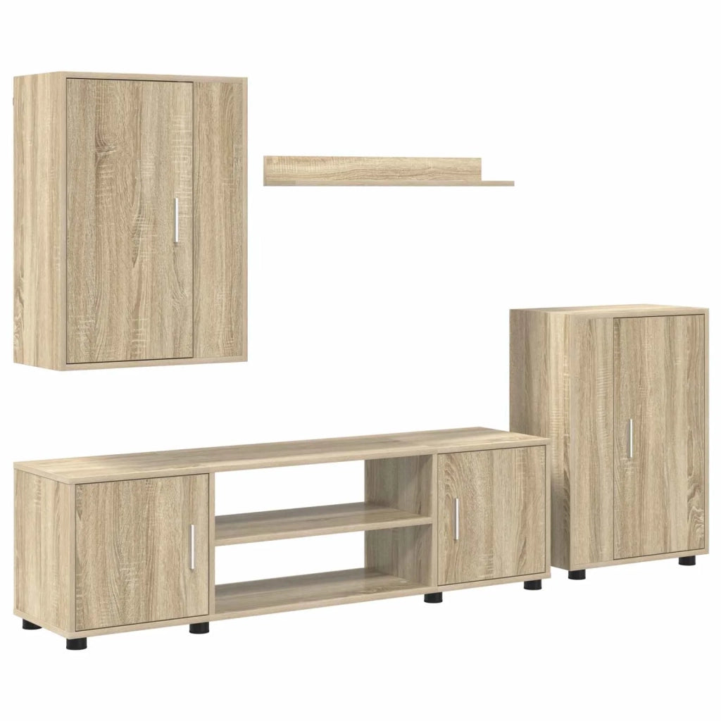 Set mobile TV 4 pz | Armadietto TV | Mobile Porta TV Rovere Sonoma Legno multistrato
