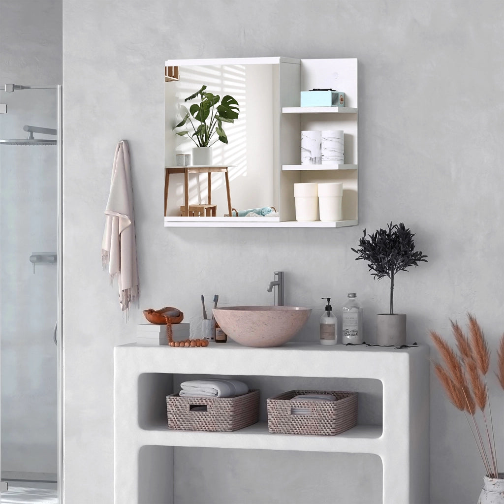 Mobile Bagno con Specchio e Ripiani ¨C zephmum ¨C Bianco 60x18x50 cm