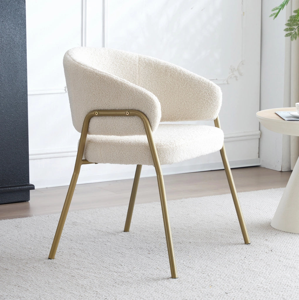 Sedia da Pranzo Moderna in Velluto Bianco con Gambe Dorate