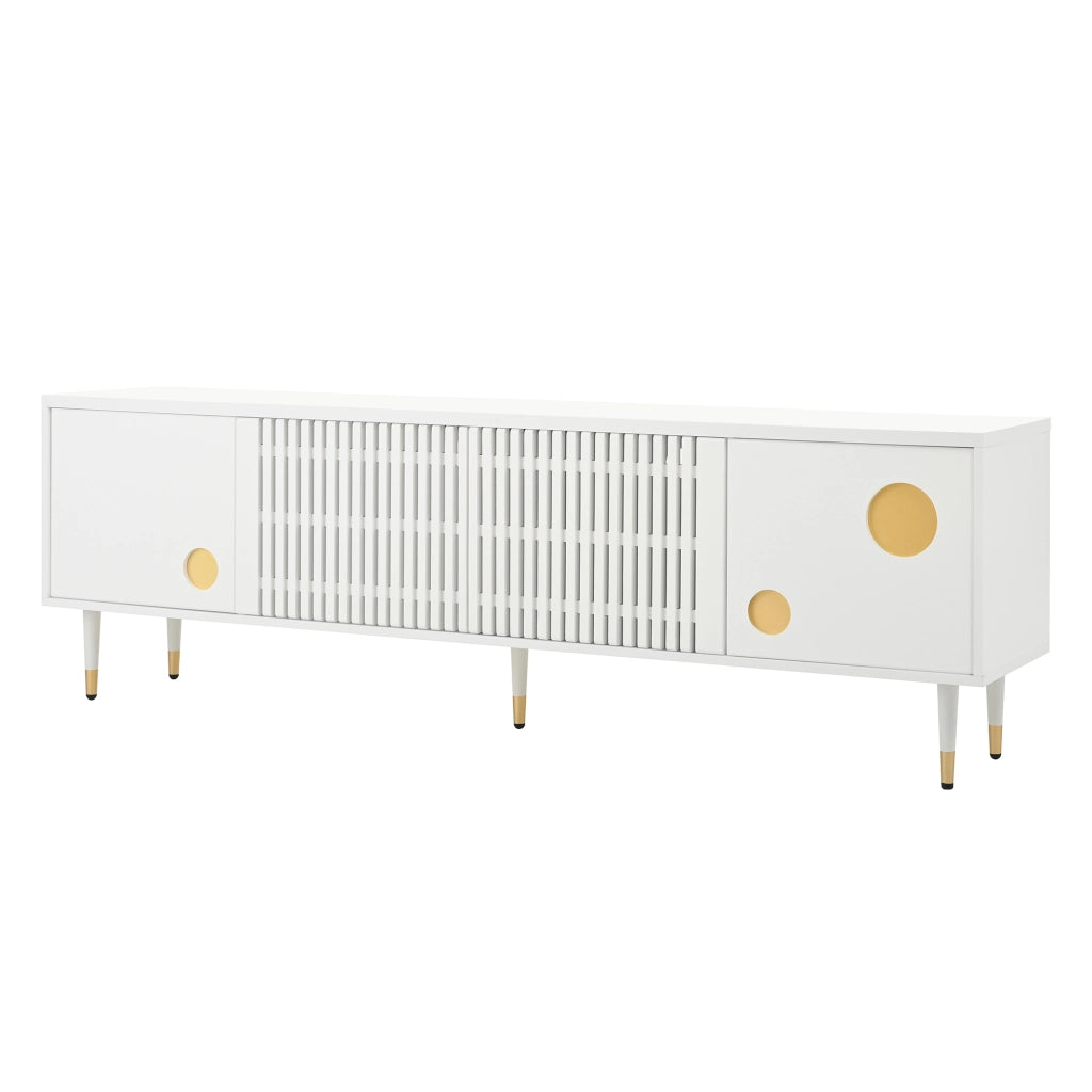Mobile TV con Ante in Legno Massello e Decoro Oro ¨C MINIMAL ¨C Bianco/Nero