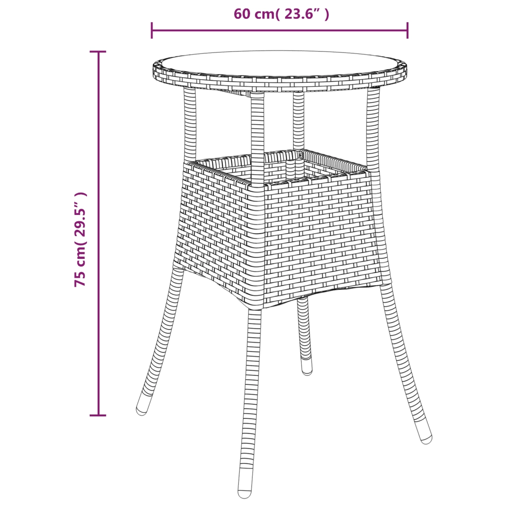 Tavolo Giardino Ø60x75 cm Vetro Temperato e Polyrattan Marrone 310599