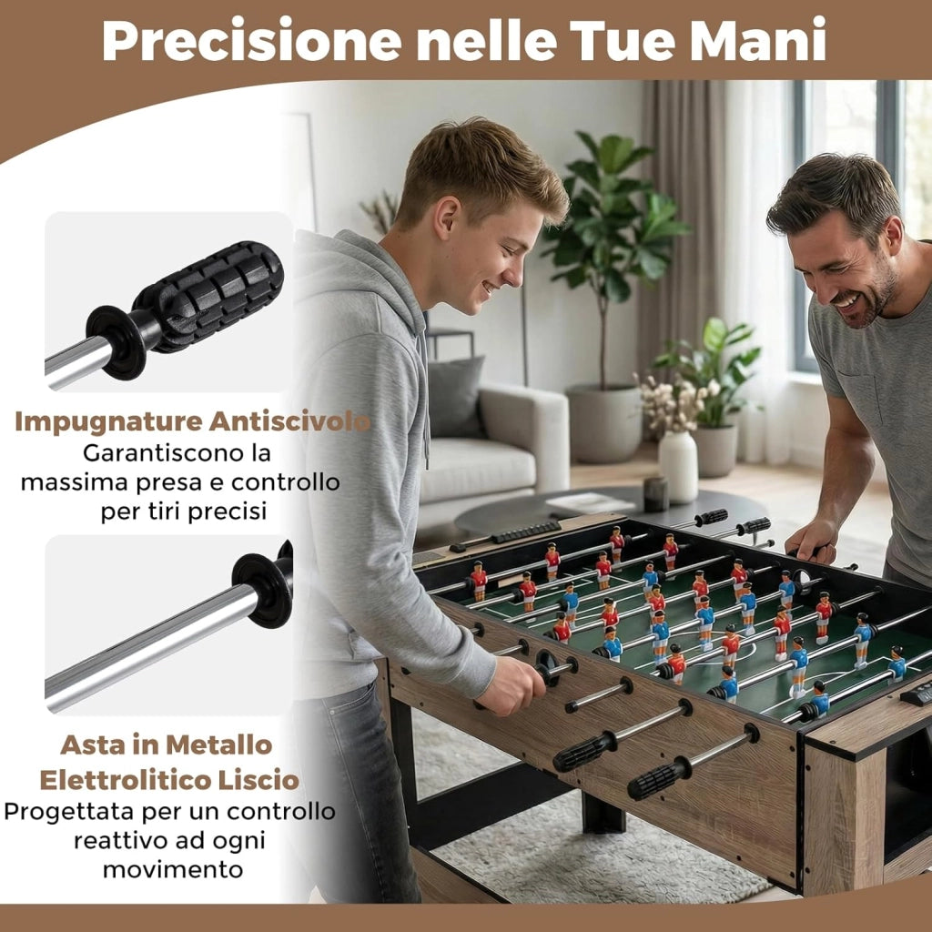 2 in 1 Calcio Balilla, Tavolo da Biliardo con 2 Palline, Stecche Triangolo Spazzola e Gessetti, Tavolo Multigioco per Casa Sala Giochi e Feste