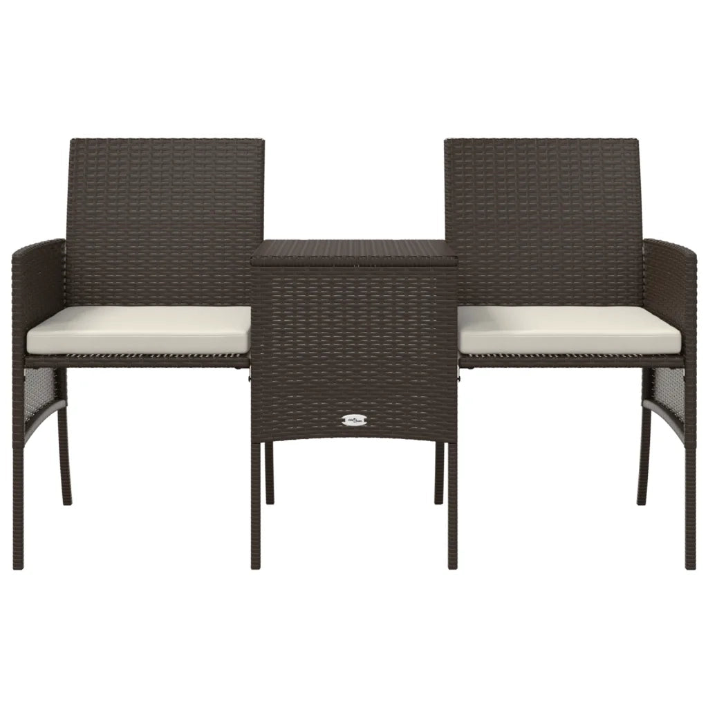 Divano da Giardino 2 Posti Tavolino e Sedili Polyrattan Marrone cod mxl 71041