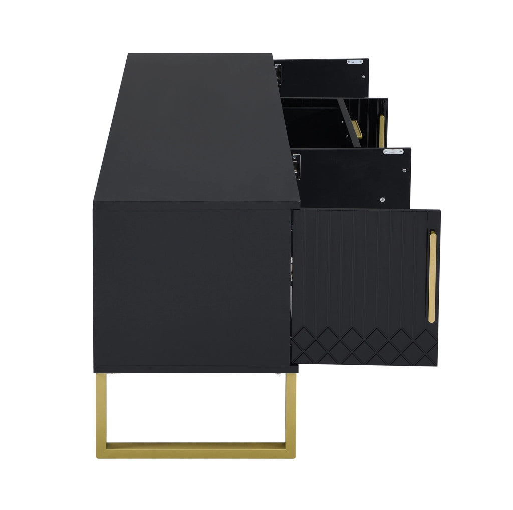 Mobile TV lucido nero in MDF 170x40x53;5 cm con 4 porte e 2 cassetti