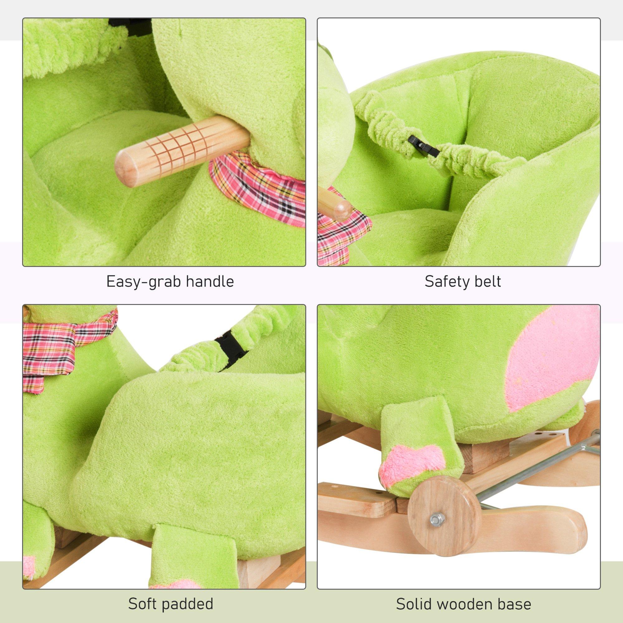 Cavallo a Dondolo per Bambini in Legno e Peluche Drago Verde