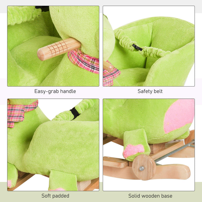 Cavallo a Dondolo per Bambini in Legno e Peluche Drago Verde