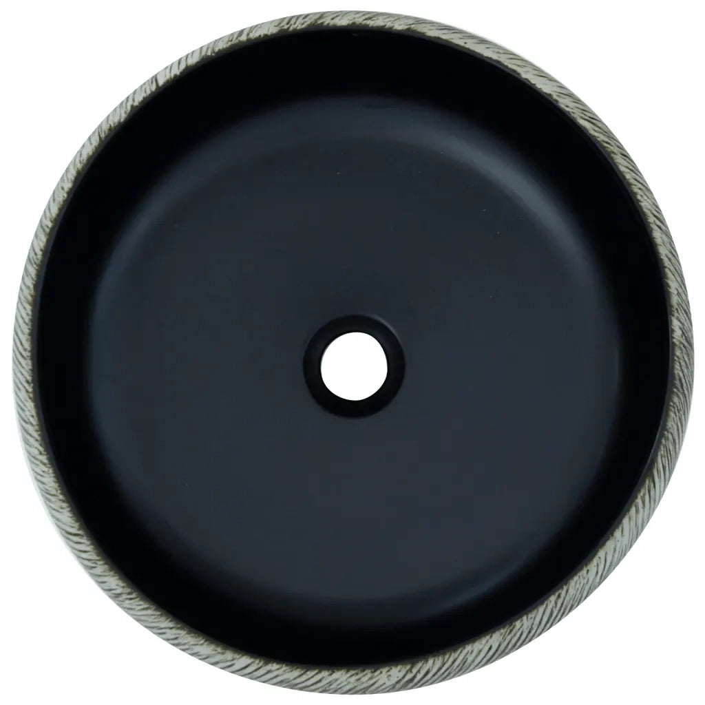 Lavabo da Appoggio Nero e Grigio Rotondo Φ41x14 cm Ceramica 155061