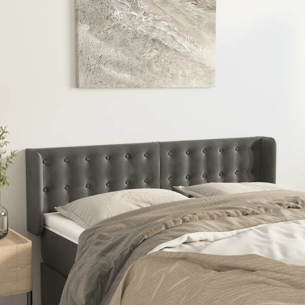 Testiera | Testata ad Orecchio Grigio Scuro 147x16x78/88 cm in Velluto