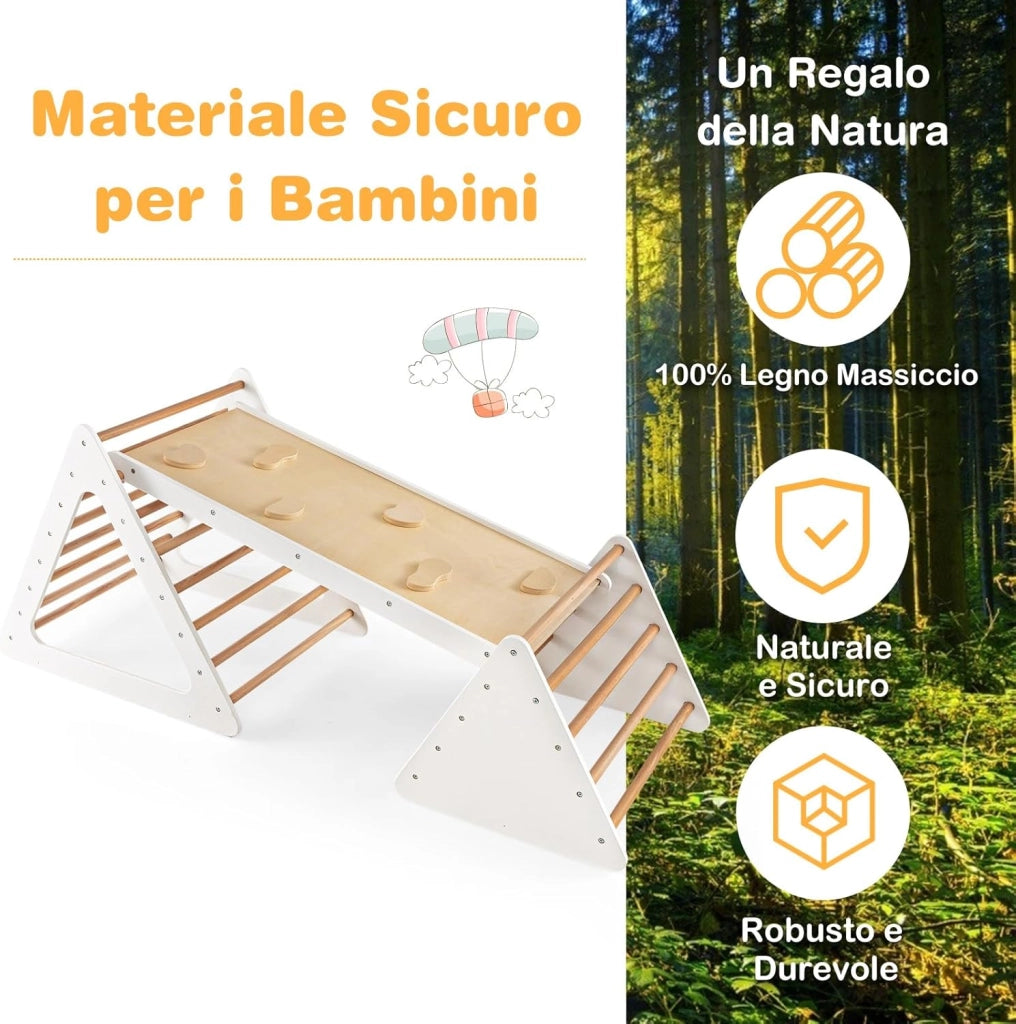 Set da Arrampicata 3 in 1 per Bambini, 3 Pezzi con 2 Scale Triangolari e 1 Rampa, Scala Giochi Arrampicata per Bambini 3+ Anni (Beige)