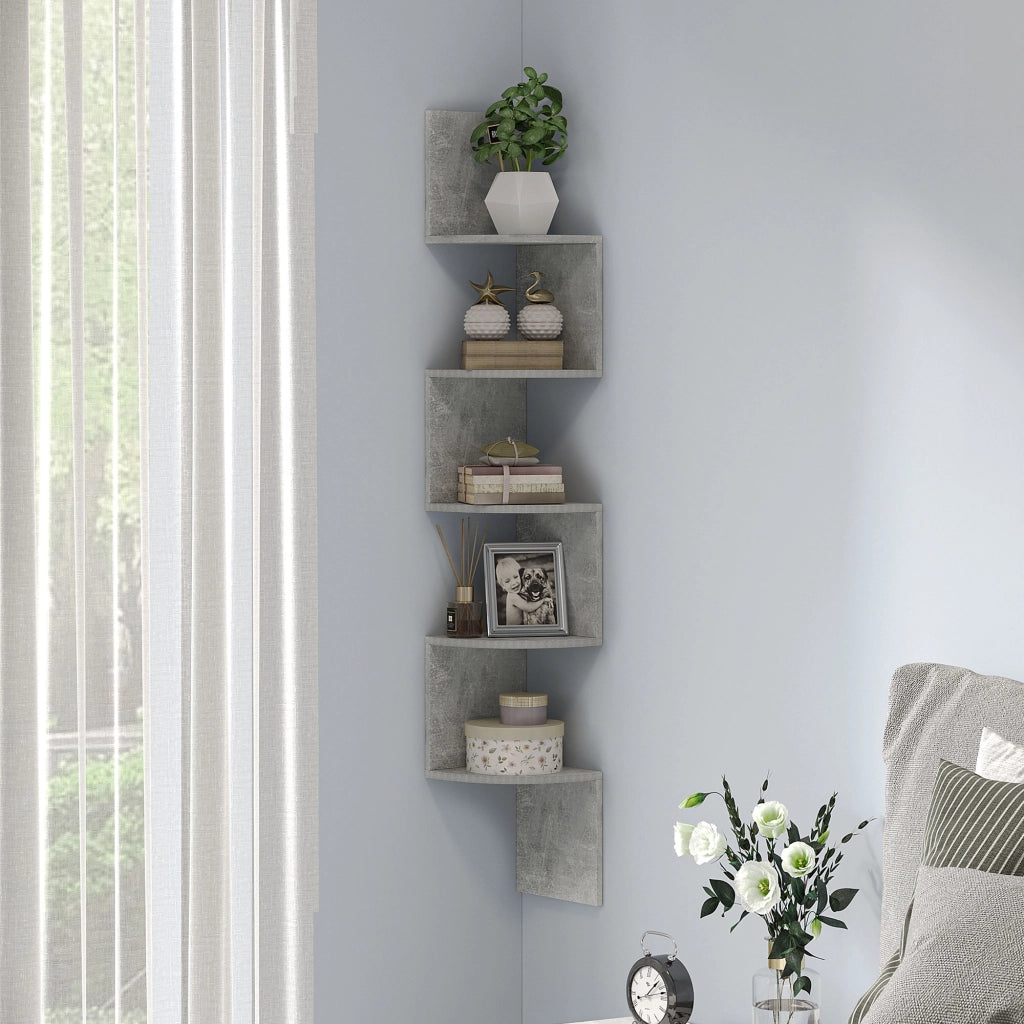 Libreria Angolare a Muro 5 Livelli ¨C Zephmum ¨C Legno Grigio 20x20x126 cm
