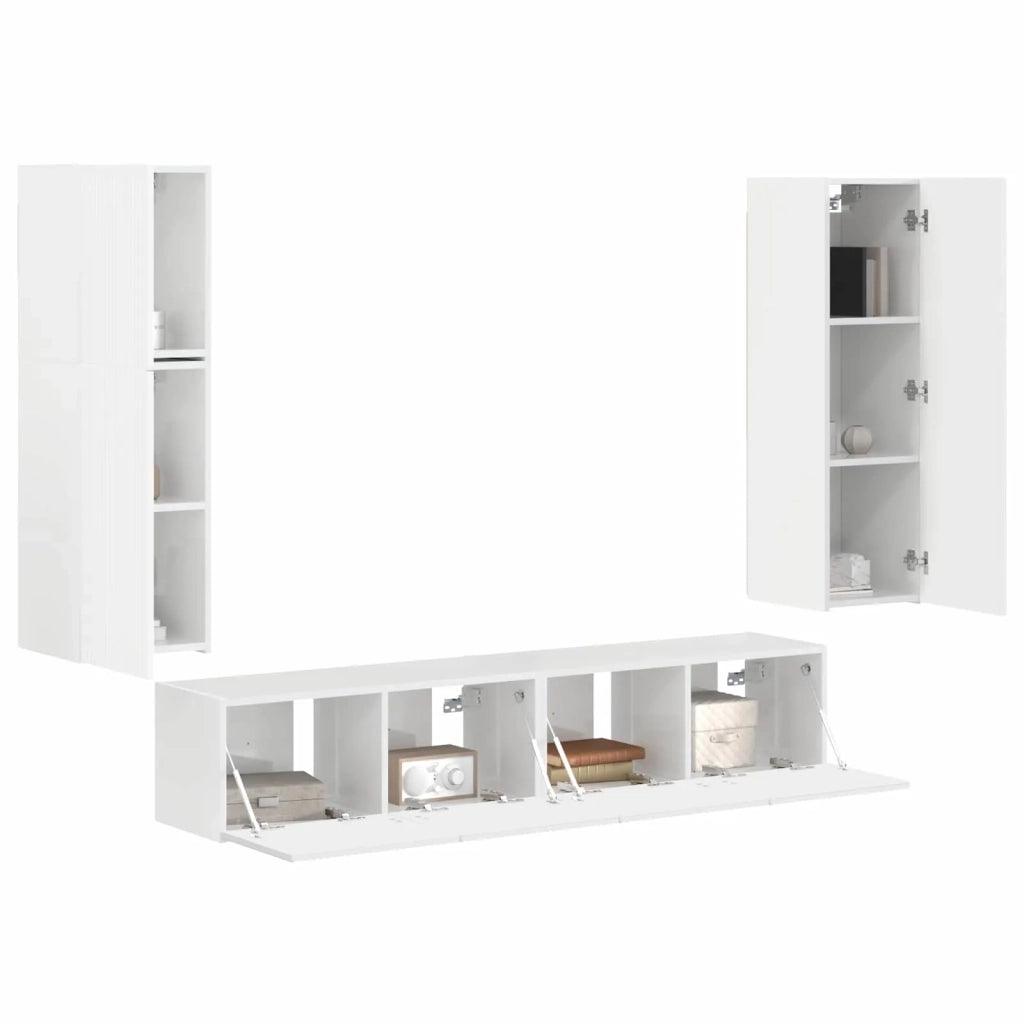Set mobile TV 4 pcs Bianco Lucido Legno multistrato