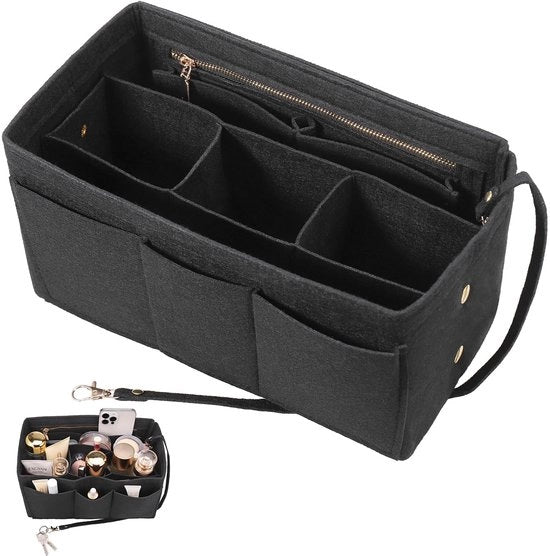 Organizzatore di tasche a mano tas-in-tas multi-pockets borsa interna nera M.