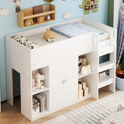 Letto a castello bianco con funzione contenitiva in legno massello 90x200 cm