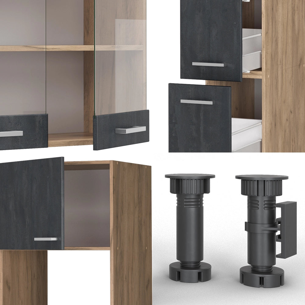 Vicco Cucina componibile Calcestruzzo nero/quercia dorata 350 cm senza piano di lavoro