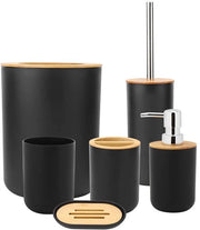 Set accessoriato per la camera da bagno 6 pezzi - contenitore per sapone - holder per spazzola da denti - bicchiere per doccia - flacone per lozioni - contenitore per rifiuti - duraturo e resistente agli urti - set camera da bagno
