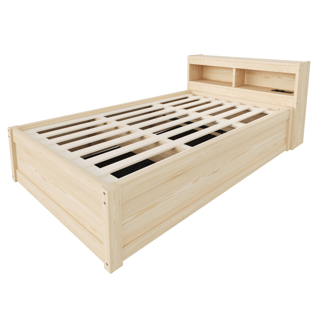 Letto Singolo 90x200 cm Contenitore; Presa Multifunzione e LED - in MDF - Legno