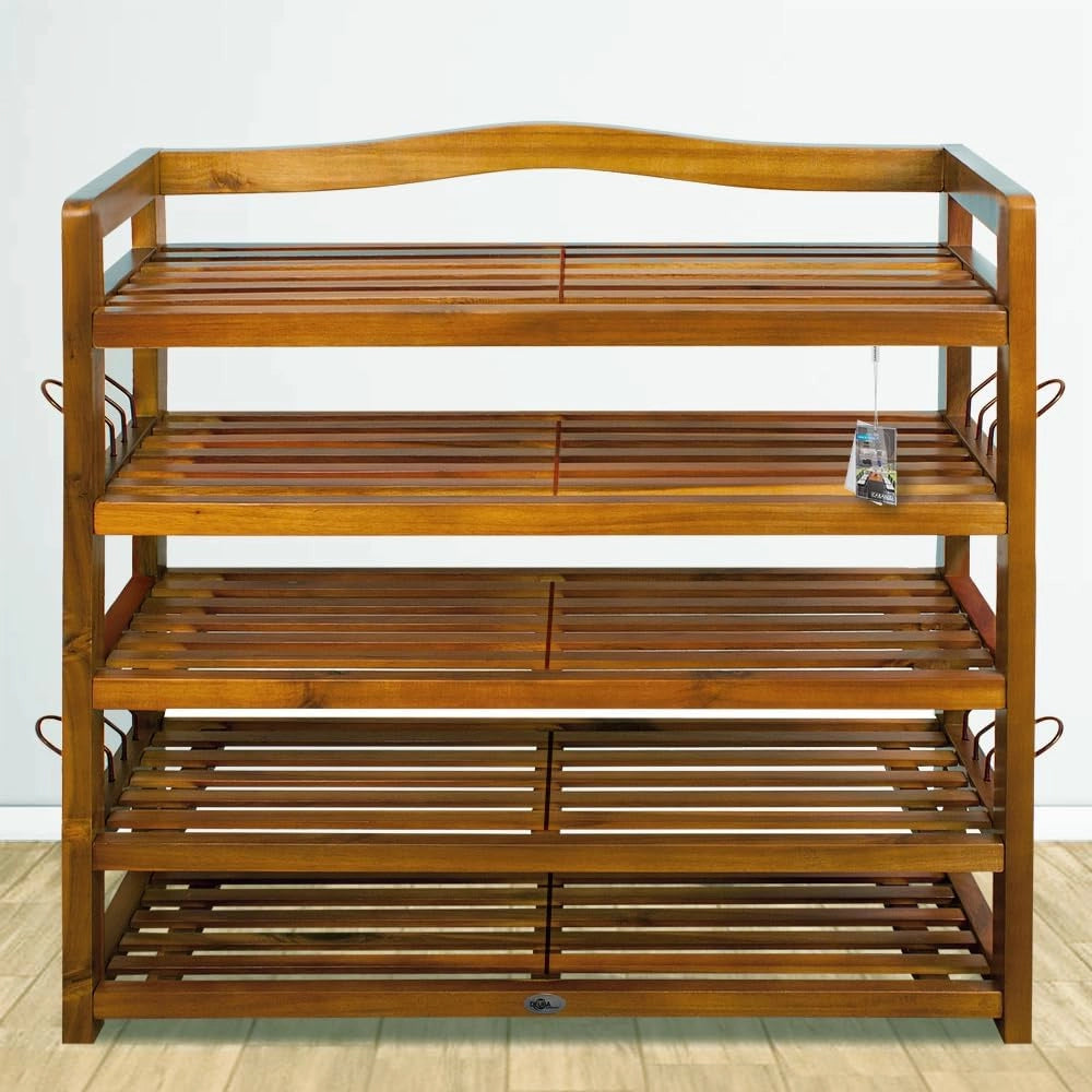 2x Scarpiera 5 Ripiani 95x26x82 cm Legno di Acacia 200kg Portascarpe Salvaspazio Ingresso