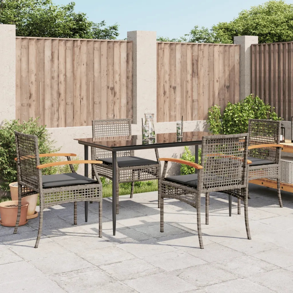 Set da Pranzo da Giardino 5 pz | Set Salotto da Giardino con Cuscini in Polyrattan Grigio