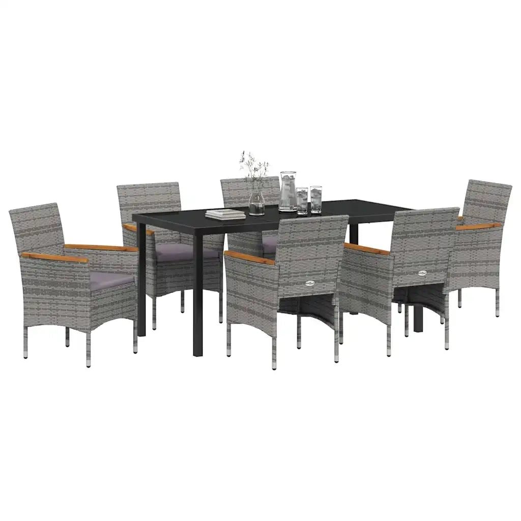 Set da Pranzo per Giardino con cuscino 7 pcs Grigio polyrattan 3379762