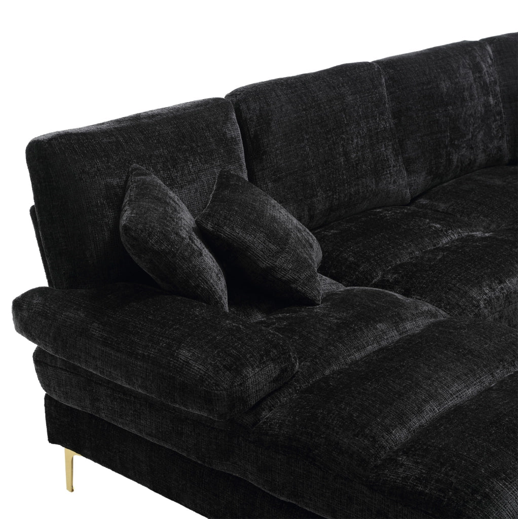 Divano a U in ciniglia nero con doppia chaise longue