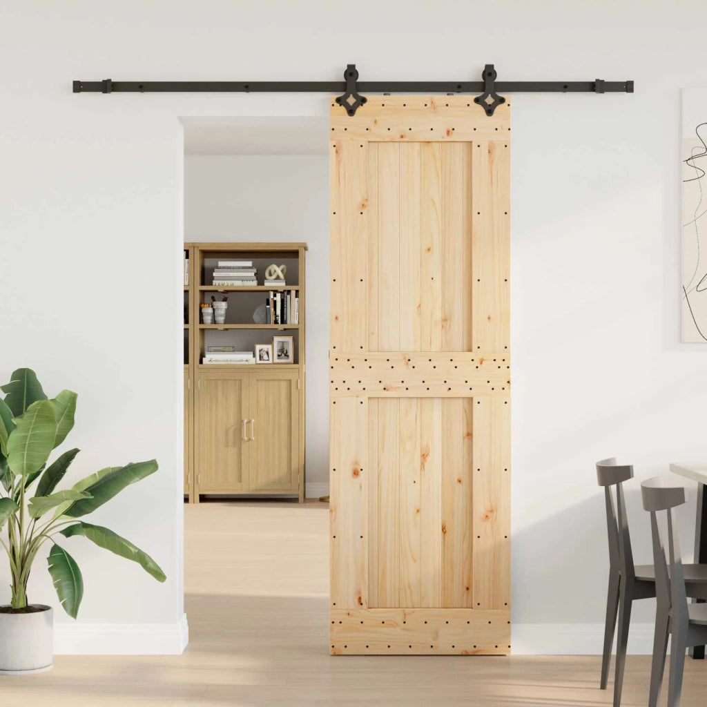 Porta scorrevole NARVIK Naturale e Nero 70 x 210 cm (213,5 cm)