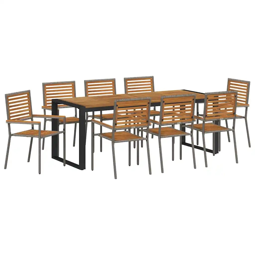 Set da Pranzo per Giardino 9 pcs Grigio e Marrone polyrattan 3365488