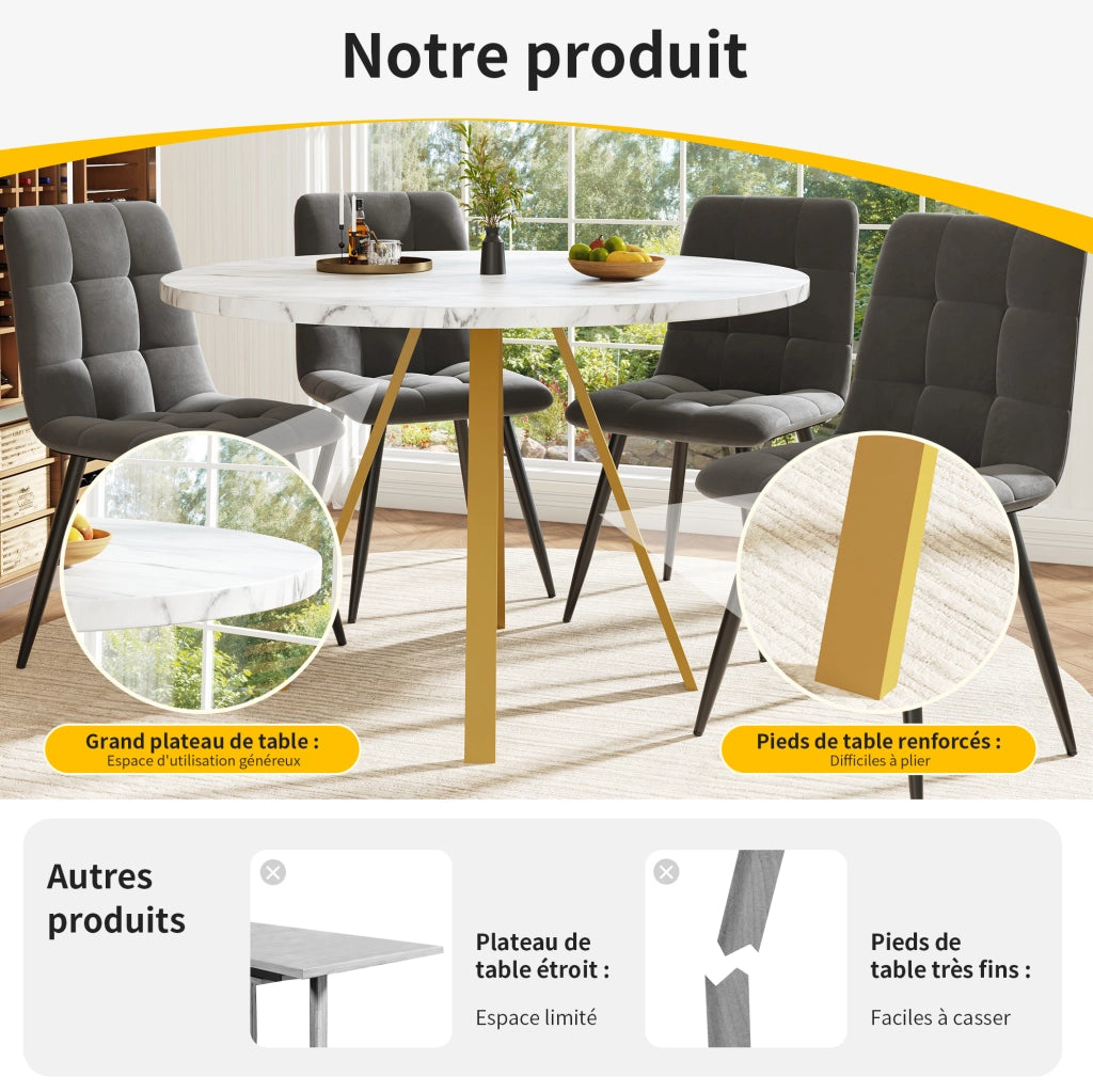 Set tavolo da pranzo rotondo bianco e oro con 4 sedie