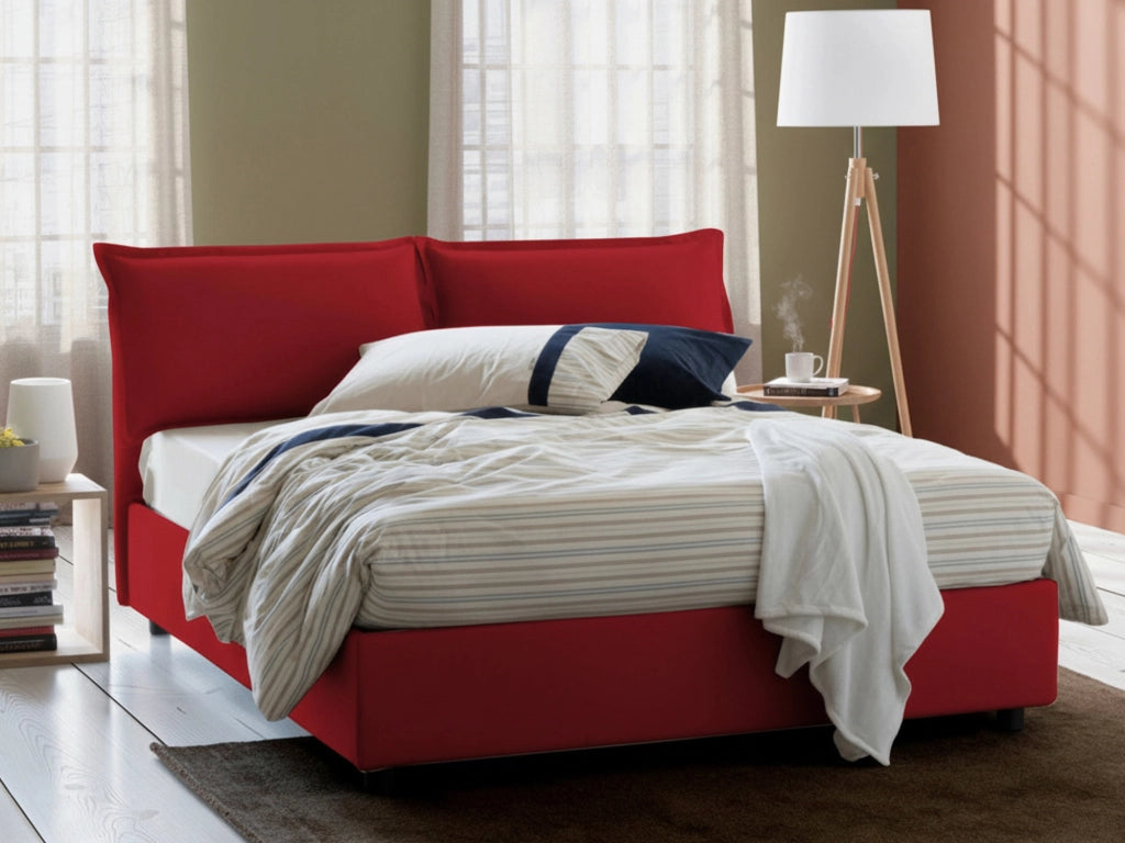 Letto Matrimoniale Anjin, Letto Matrimoniale Sfoderabile Made in Italy, Rosso