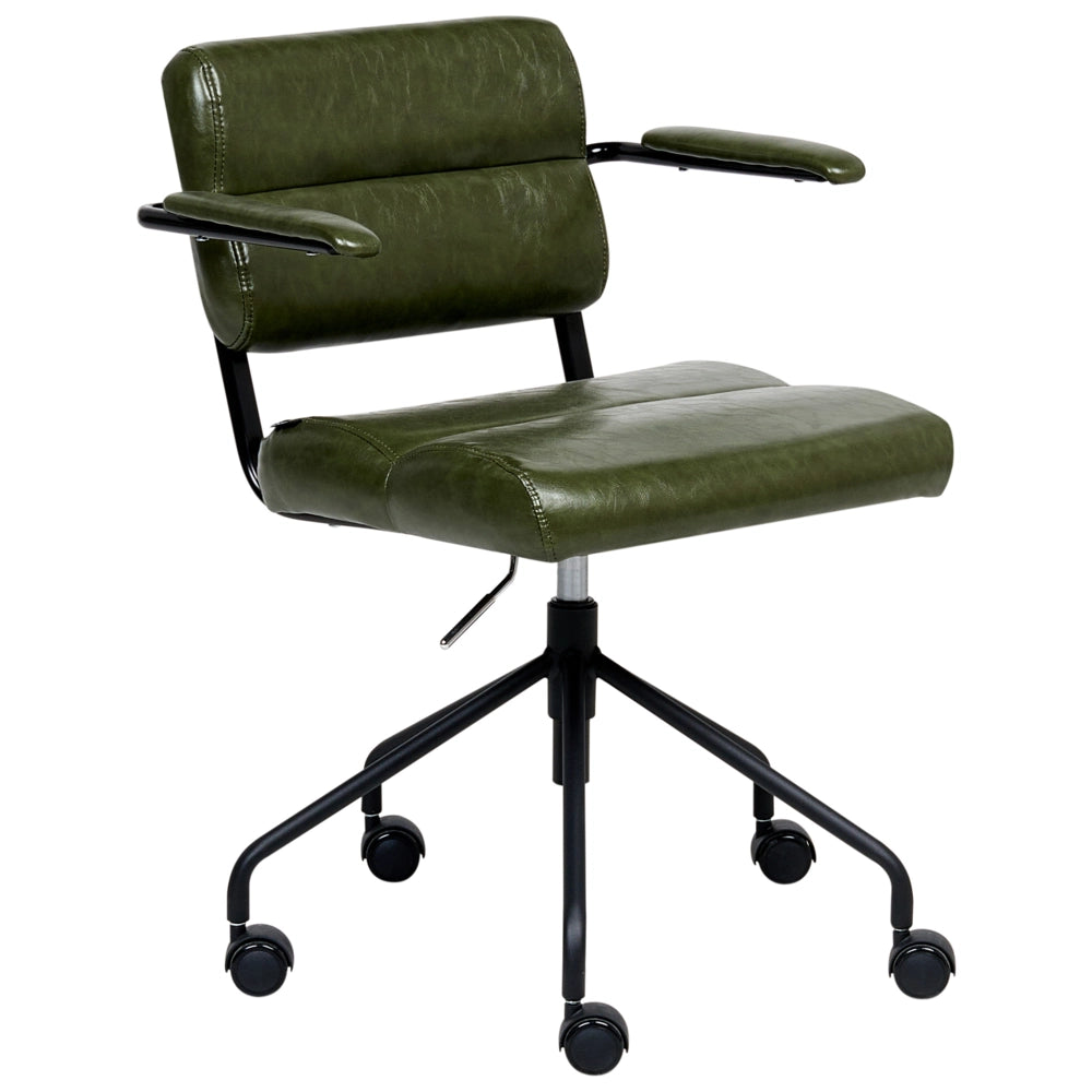 Sedia da ufficio in ecopelle verde scuro girevole e regolabile in altezza con braccioli Ufficio Casa Studio Tradizionale