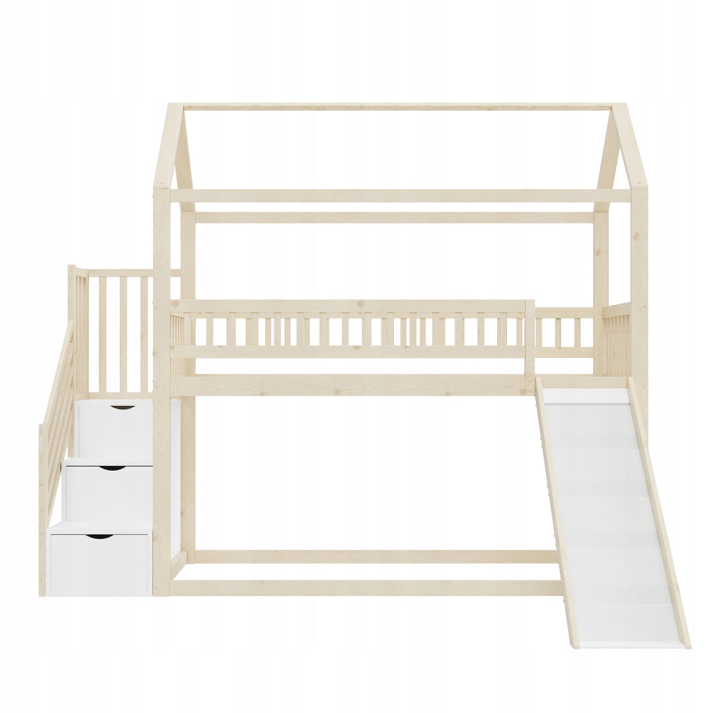 Letto a castello 90x200 - Xylo - Scivolo e ripostiglio in legno