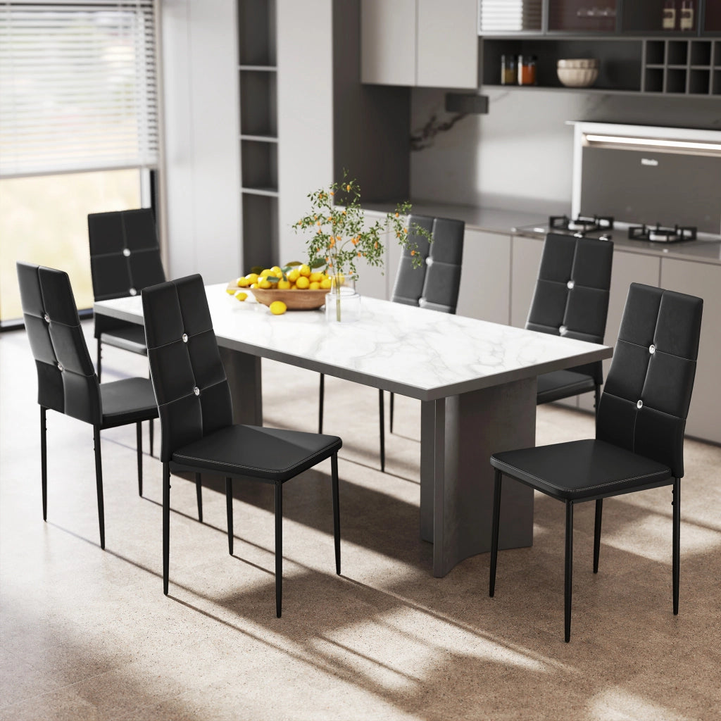 Set di 6 Sedie da Pranzo Imbottite in Ecopelle con Schienale Alto e Gambe in Metallo ¨C Zephmum ¨C Nero