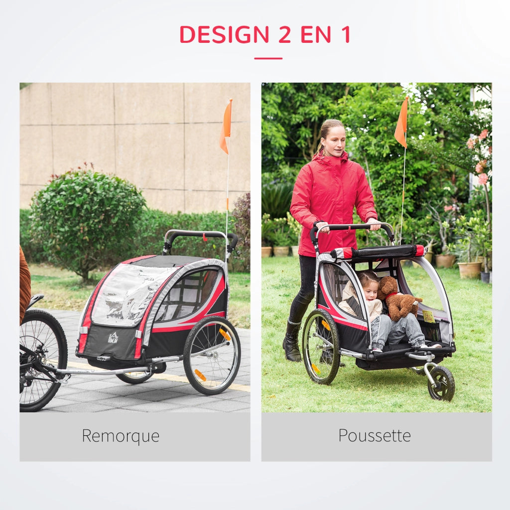 Rimorchio bici per bambini 2 in 1 convertibile in passeggino jogger ¨C Xylo ¨C capacit¨¤ 26,4 kg, rosso