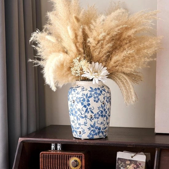Vaso ceramico blu-bianco per decorazione pampas, vasi chinoiserie, vaso per fiori per casa, soggiorno, libreria, decorazione tavola