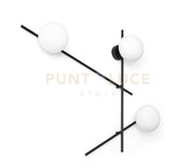 MIKADO LAMPADA DAPARETE O SOFFITTO 3 LUCI IN METALLO NERO E VETRO SOFFIATO BIANCO D.14CM ATTACCO G9