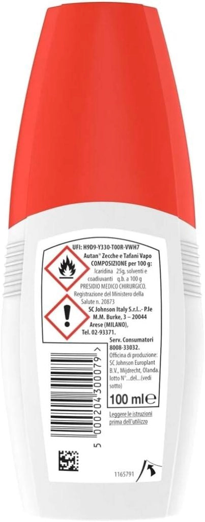 AUTAN SPRAY ANTIZECCHE ANTIZANZARE E TAFANI FINO A 3 ORE DI PROTEZIONE DAI TAFANI E 12 DALLE ZECCHE 100 ML