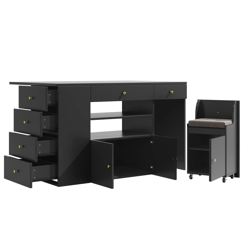 Tavolo da Cucina con Sgabelli e Cassetti, Allungabile ¨C MINIMAL ¨C Bianco/Nero 140x40x89 cm