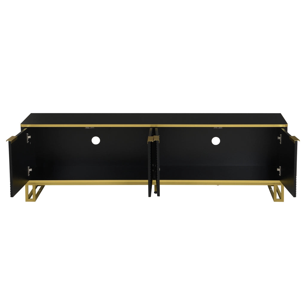 Mobile TV geometrico con quattro ante, struttura in MDF e telaio in ferro, 160 x 37,5 x 48 cm, nero