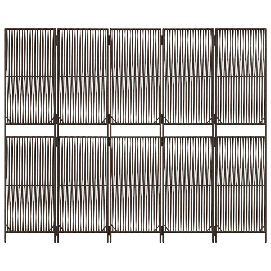 Divisorio per Ambienti | Divider per stanze | Paravento a 5 Pannelli Marrone in Polyrattan