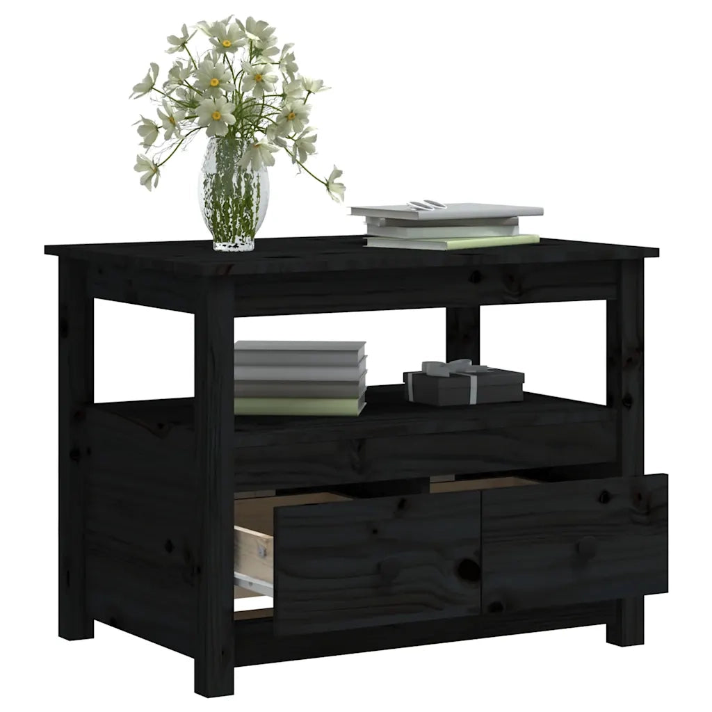 Tavolino da salotto | Tavolino da caff¨¨ | Tavolino da Soggiorno Nero 71x49x55cm in Legno Massello di Pino