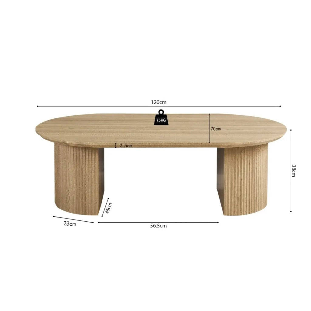 Tavolino basso VAGOS – Colore rovere naturale – Tavolino basso rettangolare 120x70 cm – MDF – Design moderno e accogliente