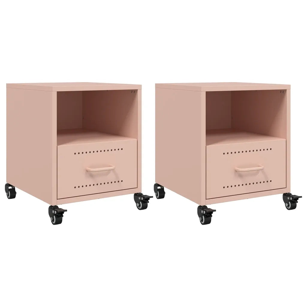 Set di 2 Comodini | Armadio da Notte | Mobiletto da notte Rosa 36x39x43,5 cm in Acciaio
