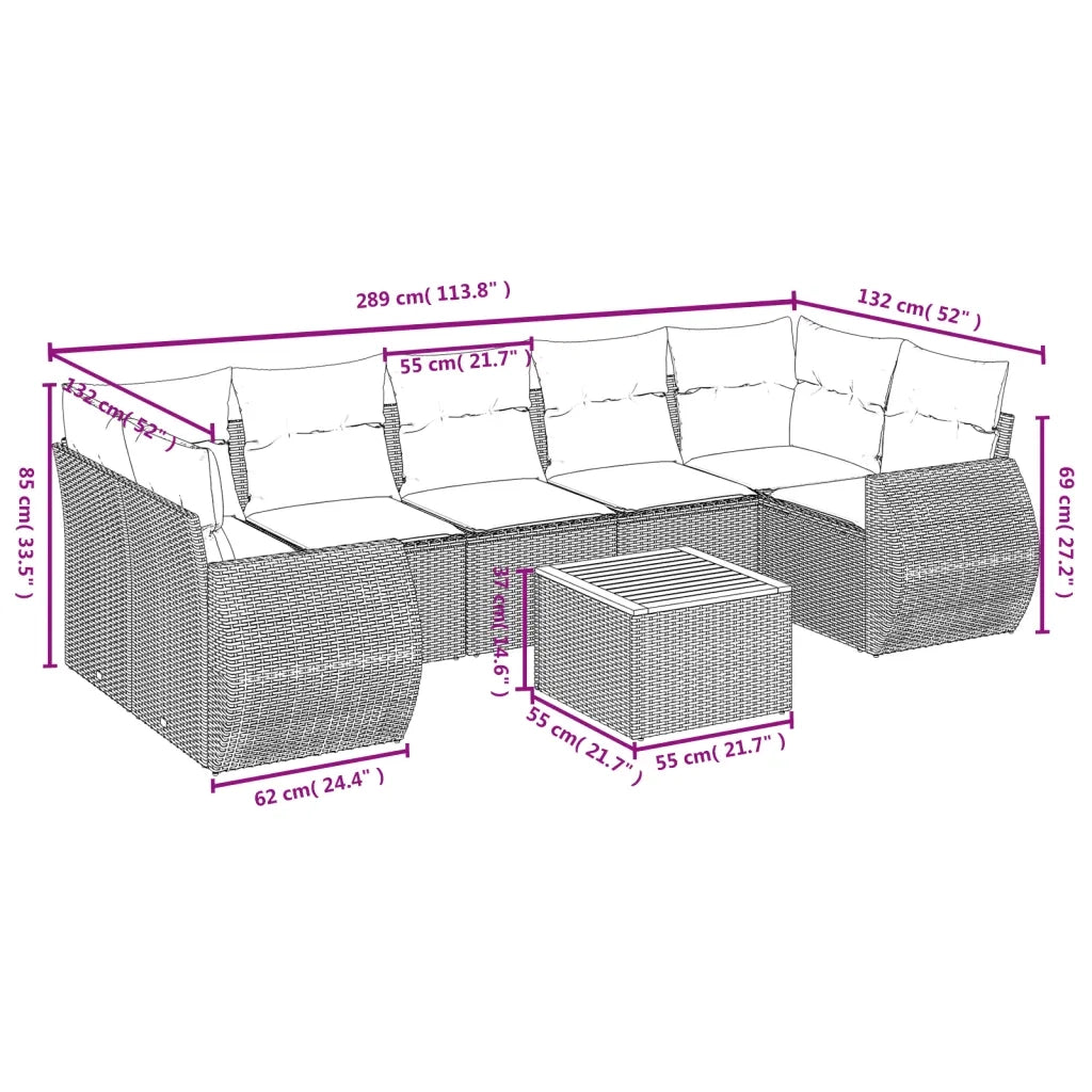 Set Divano da Giardino 8 pz con Cuscini Beige in Polyrattancod mxl 116783