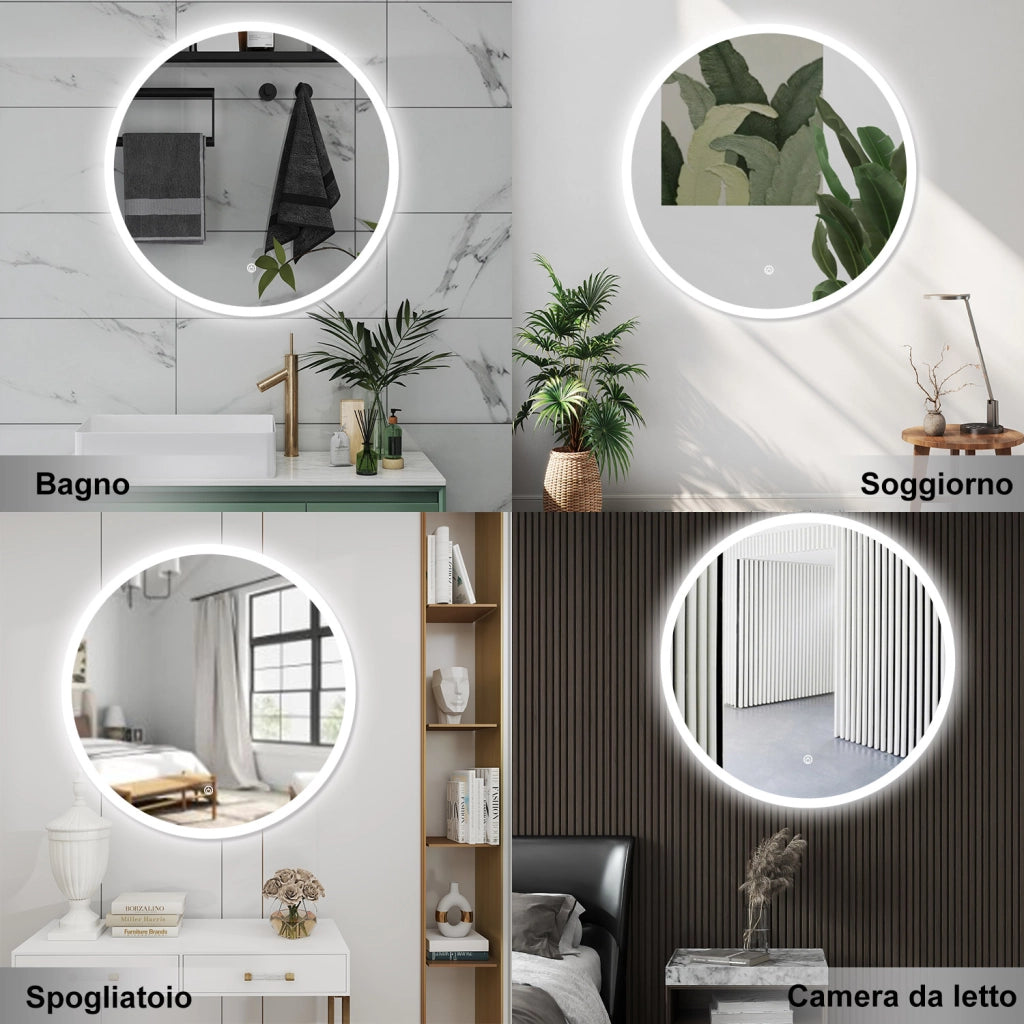 AICA Specchio da bagno 80 x 80 cm, antiappannamento, dimmerabile, interruttore touch, Funzione Memoria