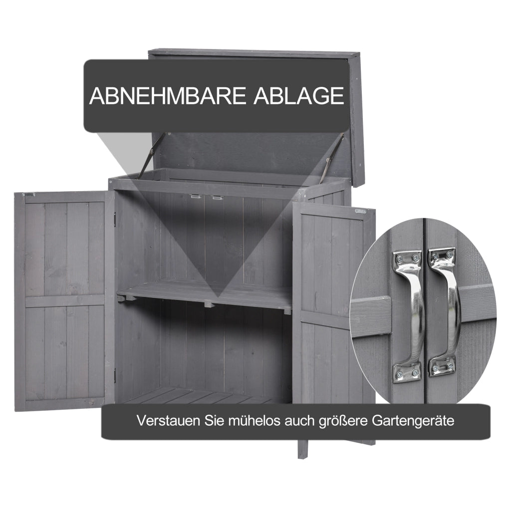 Armadio da giardino in legno di abete laccato con doppia porta e 2 ripiani per giardino, garage o balcone grigio