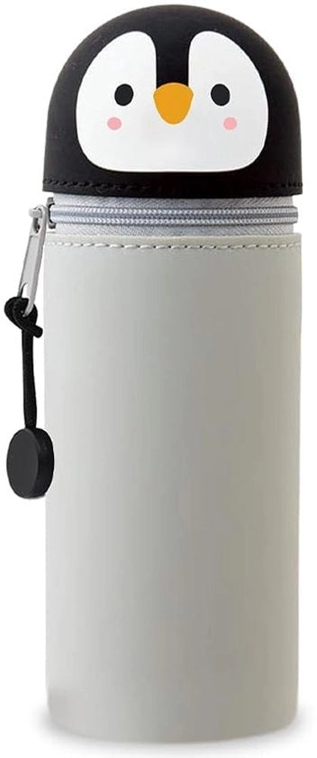 Etui 2-in-1 a forma di pinguino, con cappuccio e tasca, per bambini (grigio)