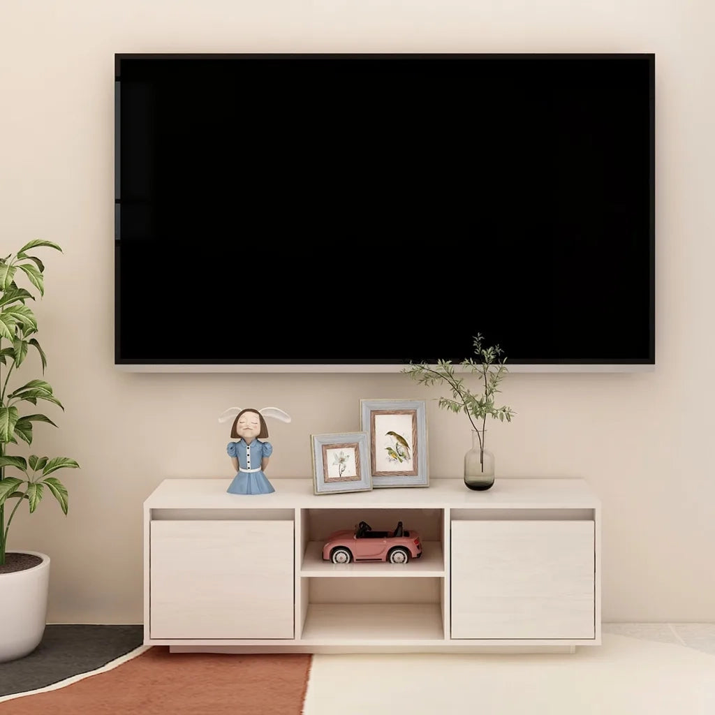Mobile Porta TV-Mobile per TV-Credenza TV Bianco 110x30x40 cm in Legno Massello di Pino