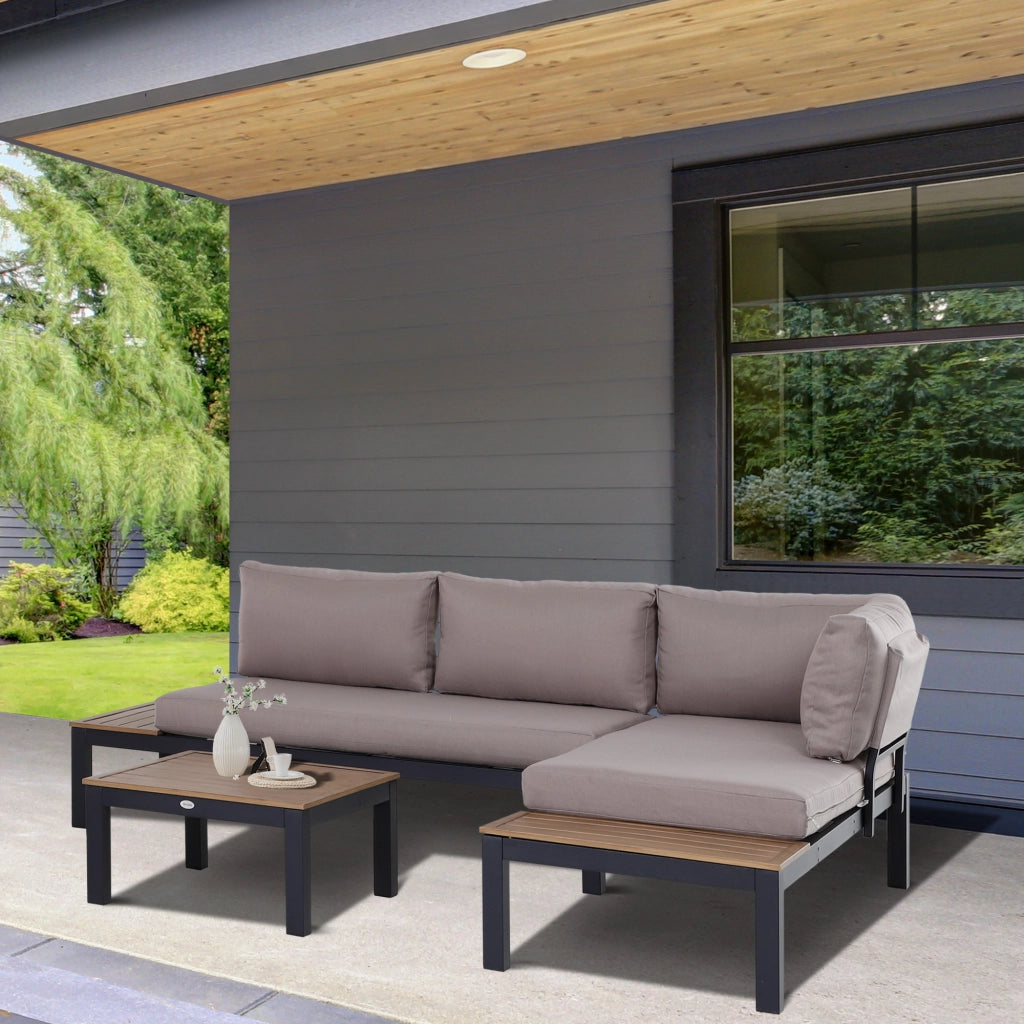 Set divano esterno 3 posti con tavolino ¨C zephmum ¨C grigio, alluminio, 164x74x69 cm