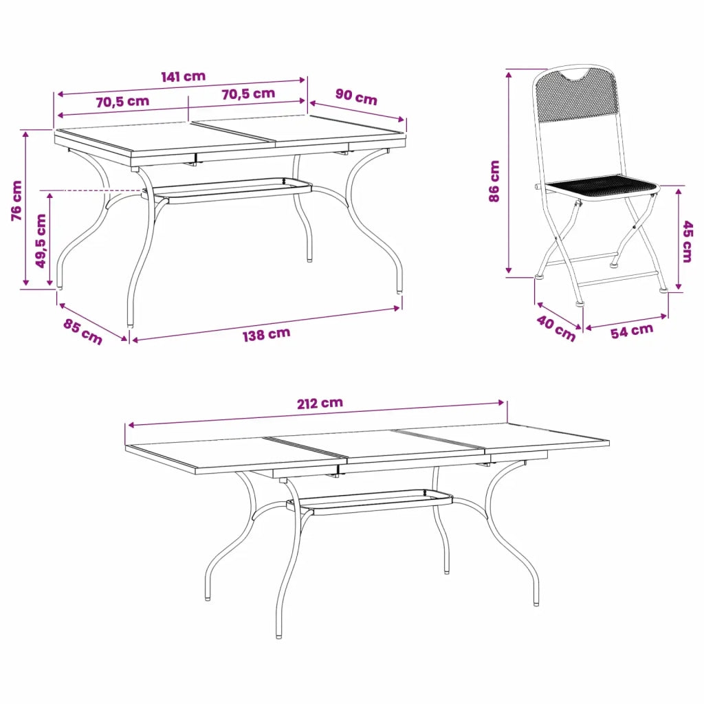 Set da Pranzo per Giardino 9 pcs Antracite 212 x 90 x 76 cm