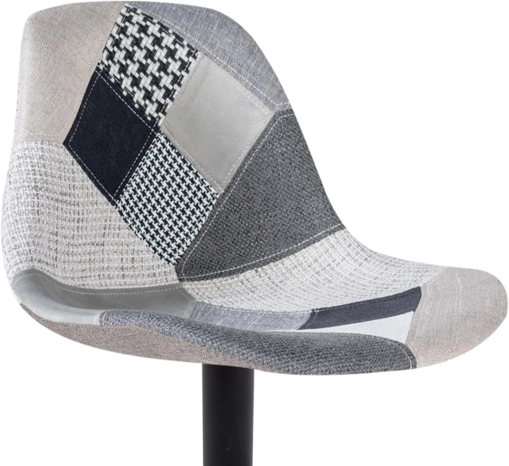 Lote de 4 taburetes de bar KARL patchwork negro, gris y blanco con patas negras